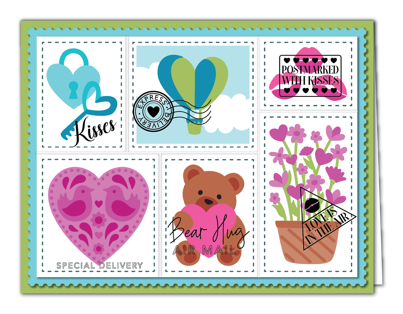 Hugs & Kisses Postage Collage 4x6 Stamps