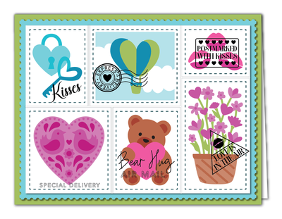 Hugs & Kisses Postage Collage 4x6 Stamps