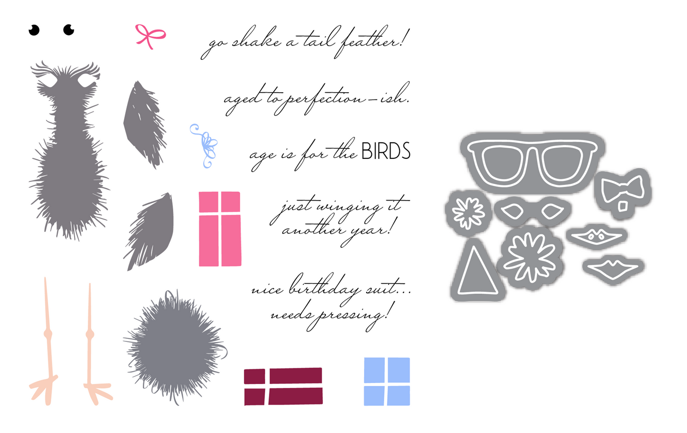 Fuzzy Wuzzies Birthday Suit Add-On 4x4 Stamps and Coordinating Dies