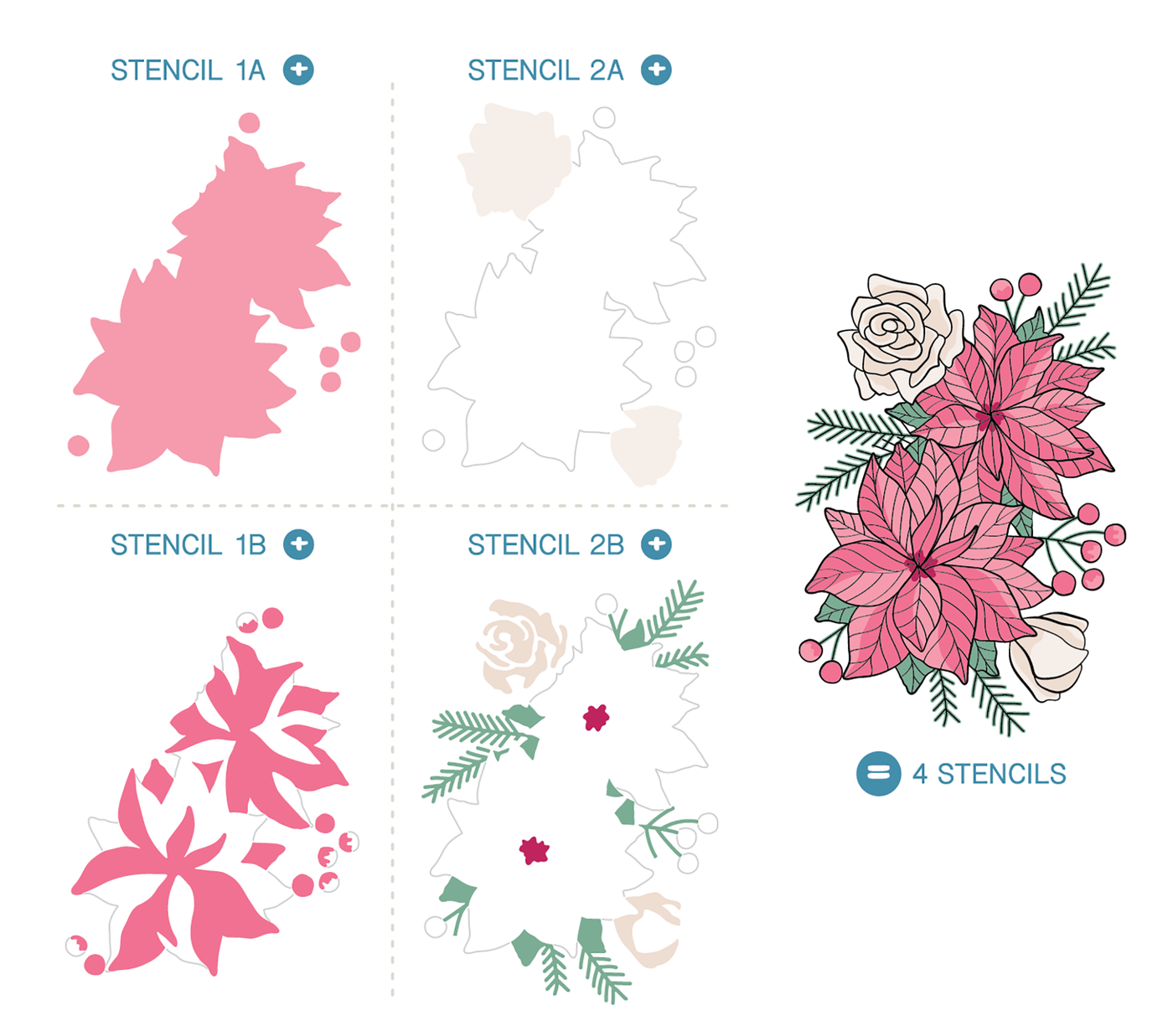 Winter Bouquet Layering Stencils - 4 Pack